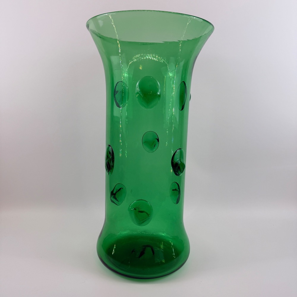 Mid Century Green Glass Large Prunt Blob Floor Vase 18" Empoli Style